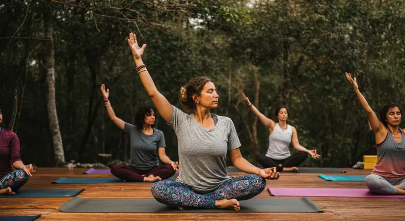 Beginner yoga exercises at camp